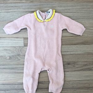 Bonton Pastel Pink Footie with Sunny Yellow Trim